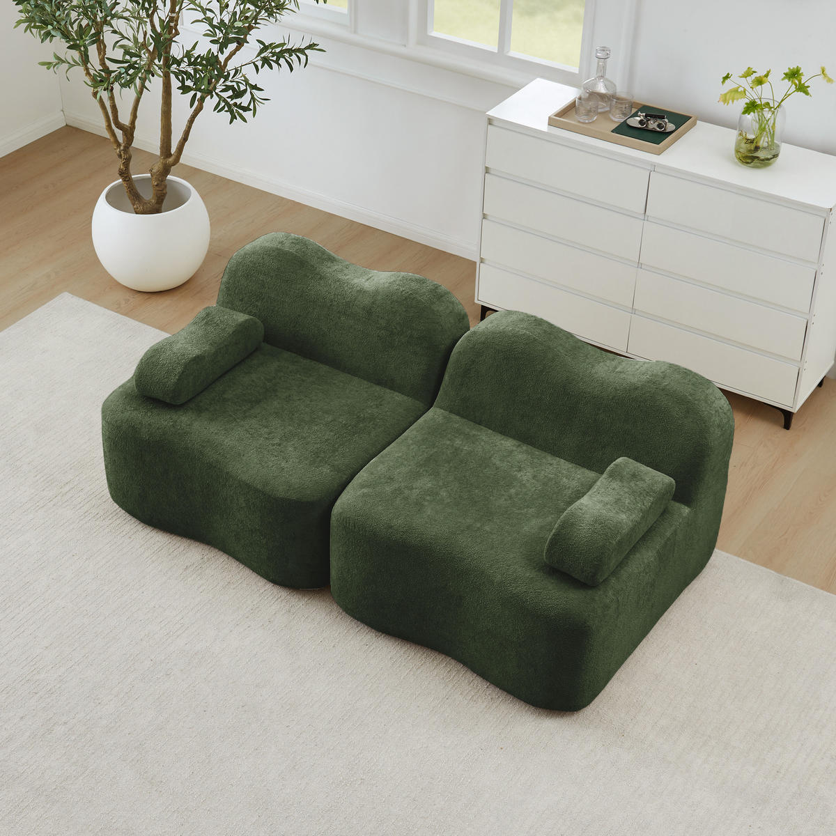 2-SITZER SOFA Samt Grün mit Armlehnenkissen - Grün, Textil (192/70/98cm) - WISHDOR