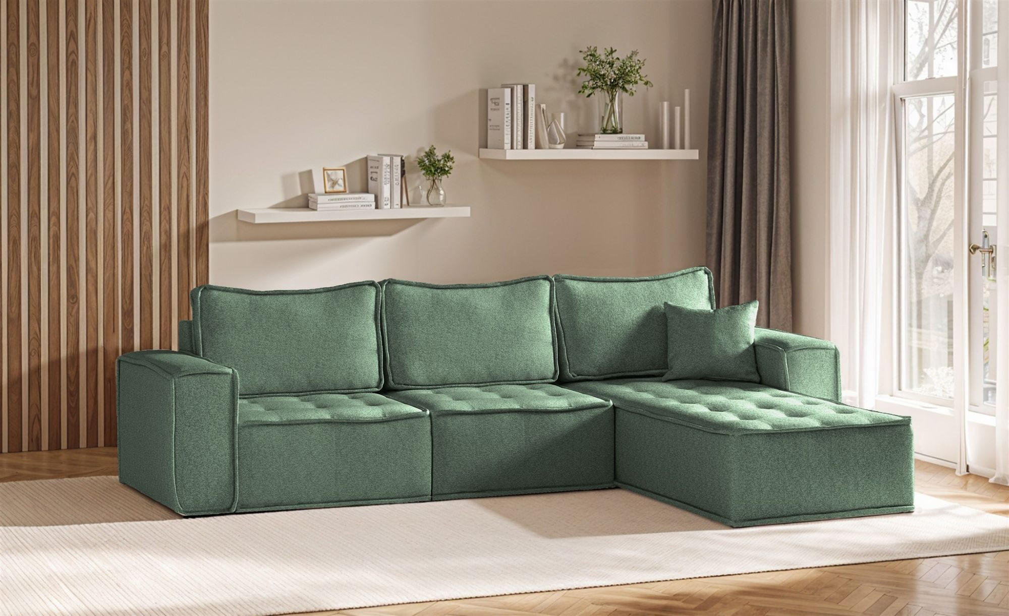 ECKSOFA Sande In Raven - Grün, Holzwerkstoff/Textil (292/192cm) - Fun Möbel