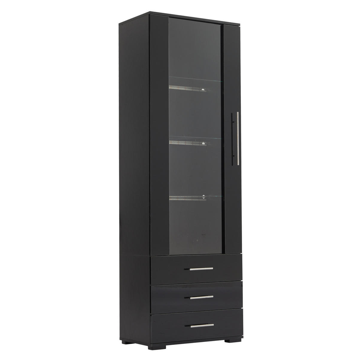 VITRINE 60/35/180 cm in Schwarz mit LED-Beleuchtung und 3 Schubladen - Schwarz, Holzwerkstoff (60/180/35cm) - BEAOK