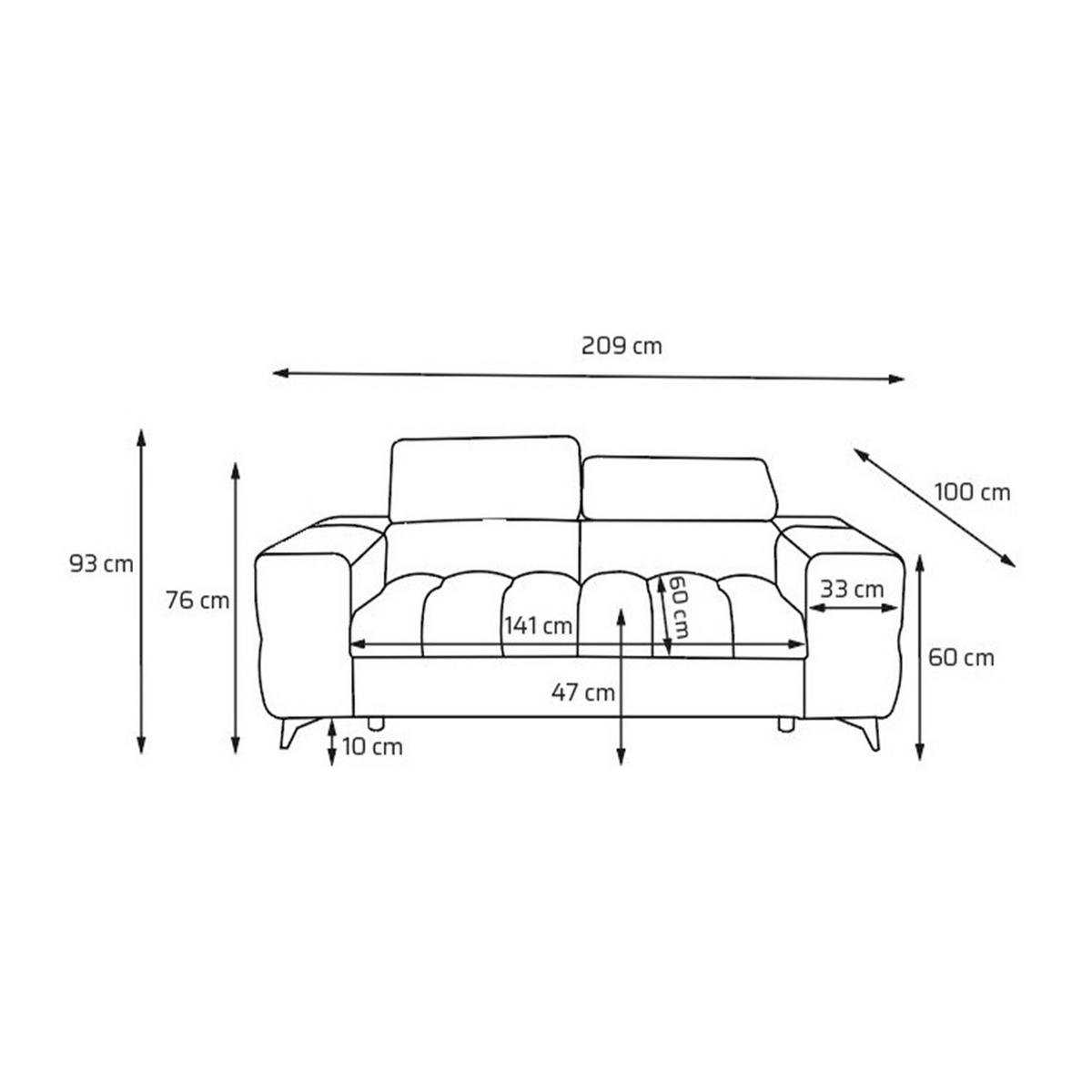 2-SITZER-SOFA PUDDING 209 cm Velours Schwarz - Schwarz, Holz/Textil (209/93/100cm) - Muffo