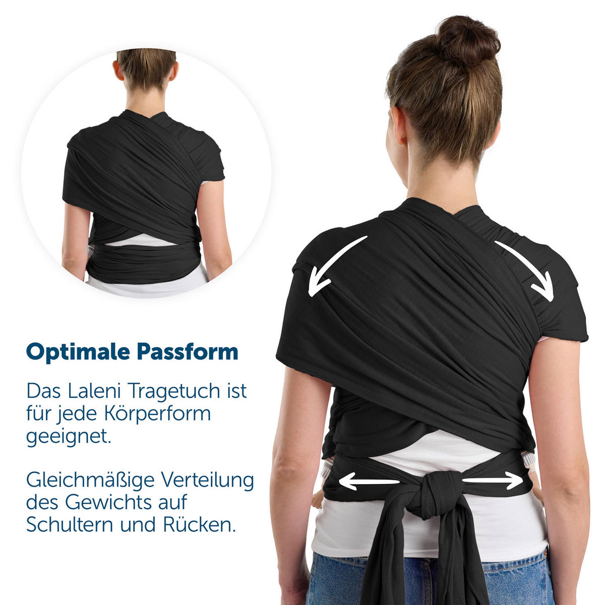 BABYTRAGEN für Neugeborene bis 15 kg - 100% Baumwolle (Ohne Elasthan) - Schwarz - Schwarz, Textil (60/5.1cm) - Laleni