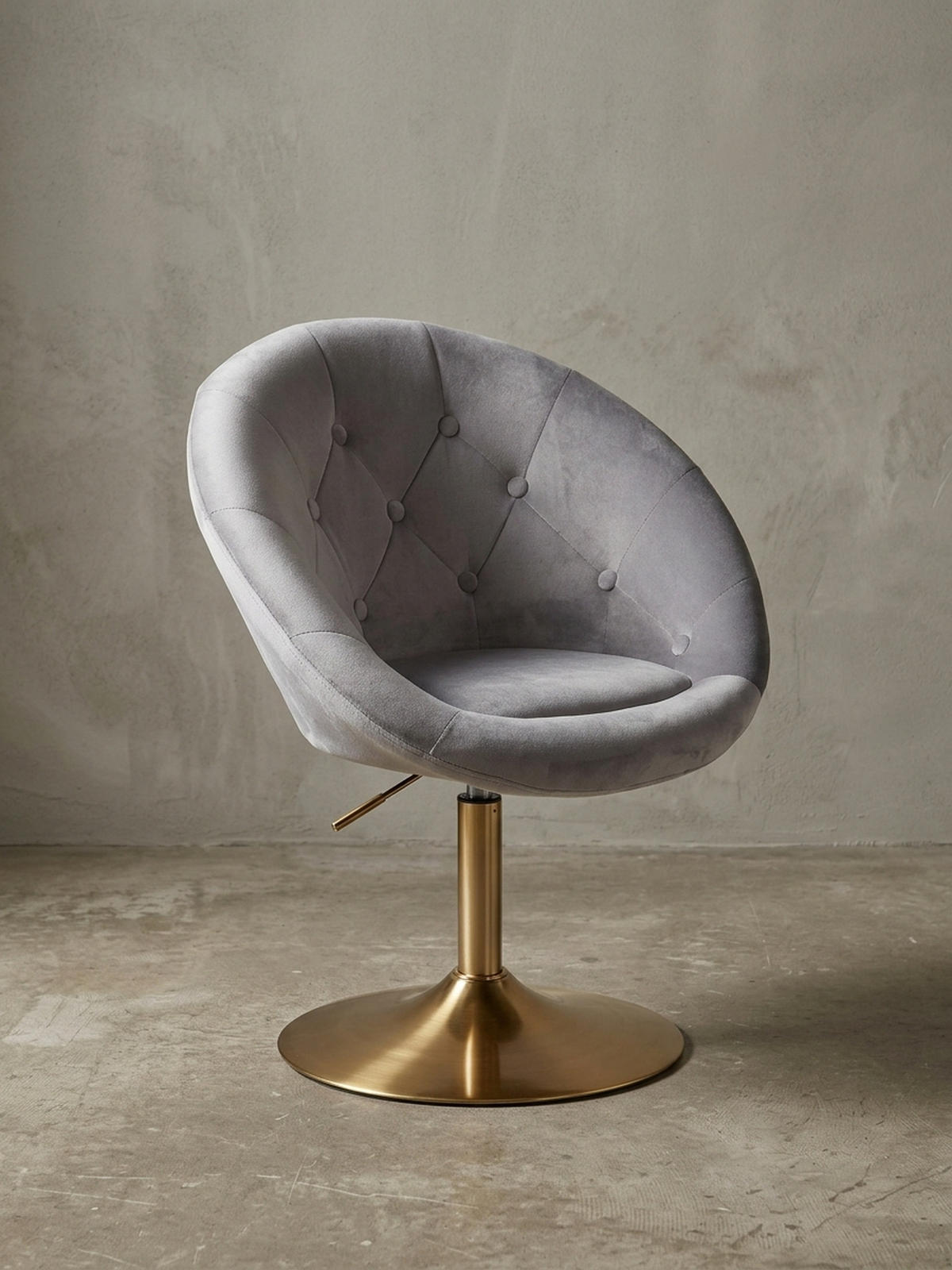 LOUNGESESSEL Chesterfield-Stil mit Samtbezug und 360° Drehfunktion, Grau 67x62x100 cm - Goldfarben/Grau, Textil/Metall (67/100/62cm) - KADIMA DESIGN