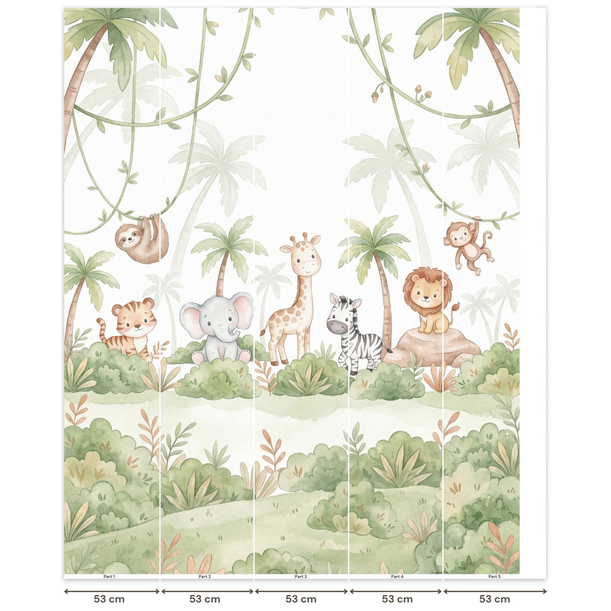 KINDERTAPETE - Tiere - Dschungel - Pastell - 260x300 cm - Weiß, Papier (260/300cm) - OnlyWow