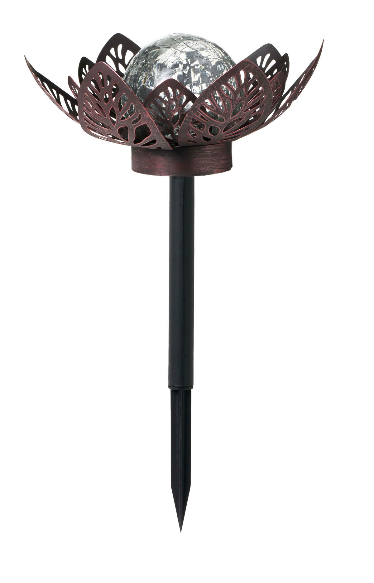 LED-WASSERLILIE aus Metall mit Glaskugel warmweißes Licht - Bruchglasoptik (D x H) 28 x 12 cm Groß Braun mit Stanzmuster - Braun, Metall (28/28/12cm) - Northpoint