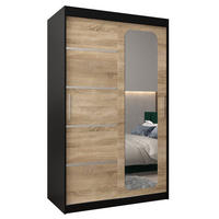 SCHWEBETÜRENSCHRANK 200/120/62 2-türig - Silberfarben/Schwarz, Holz/Kunststoff (120/200/62cm) - Abiks Möbel