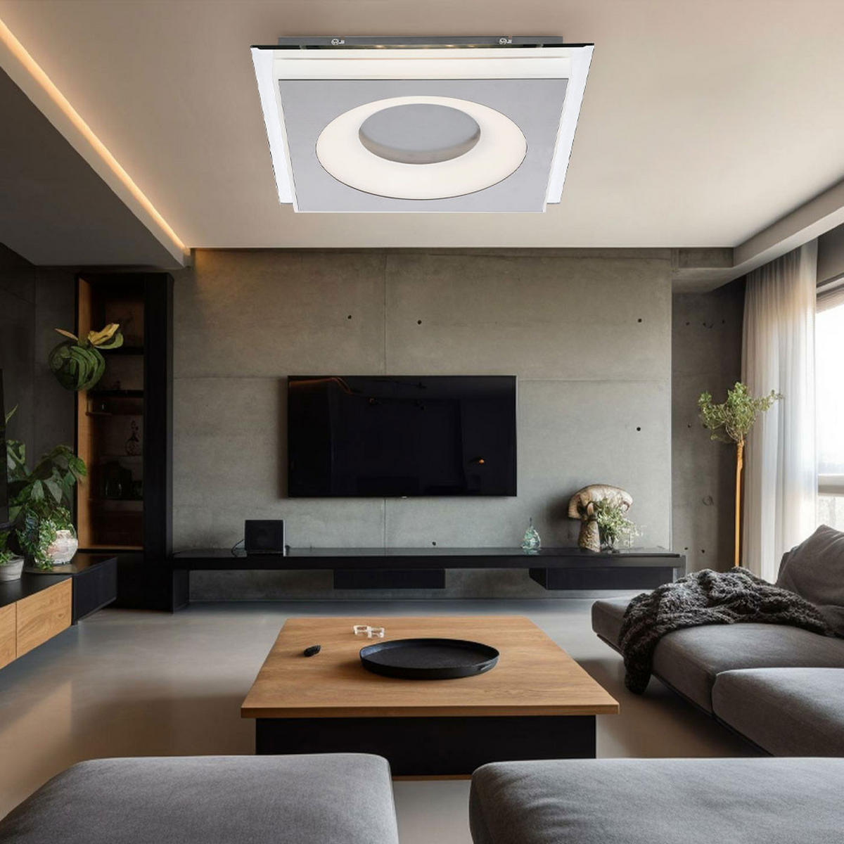 LED DECKENLEUCHTE Metall Silber satiniert - Silberfarben, Metall (34/34/5.5cm) - Globo Lighting