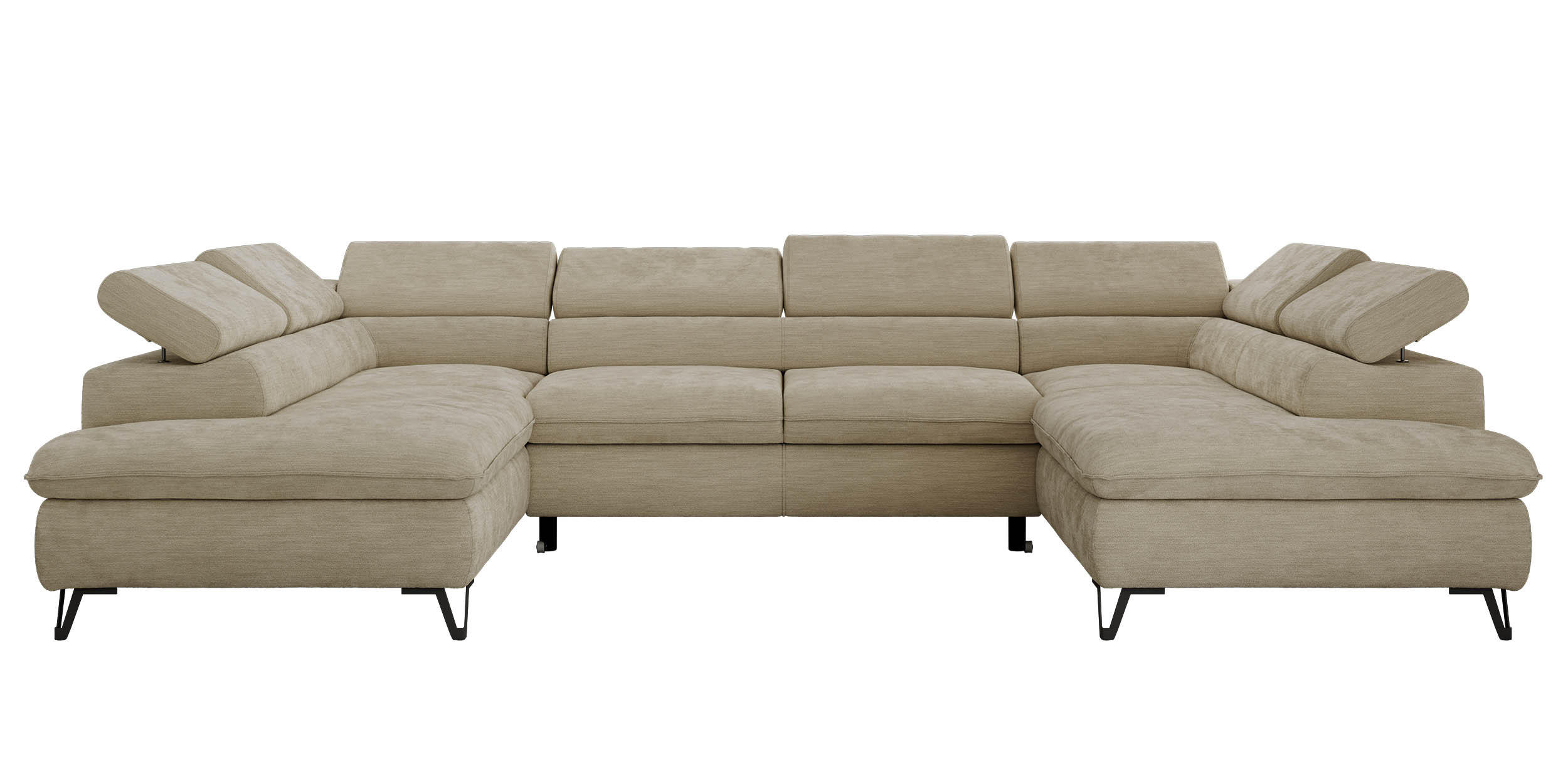 WOHNLANDSCHAFT PABLO U Schenille glatt Beige - Beige/Schwarz, Textil/Metall (346/76/208cm) - MKS