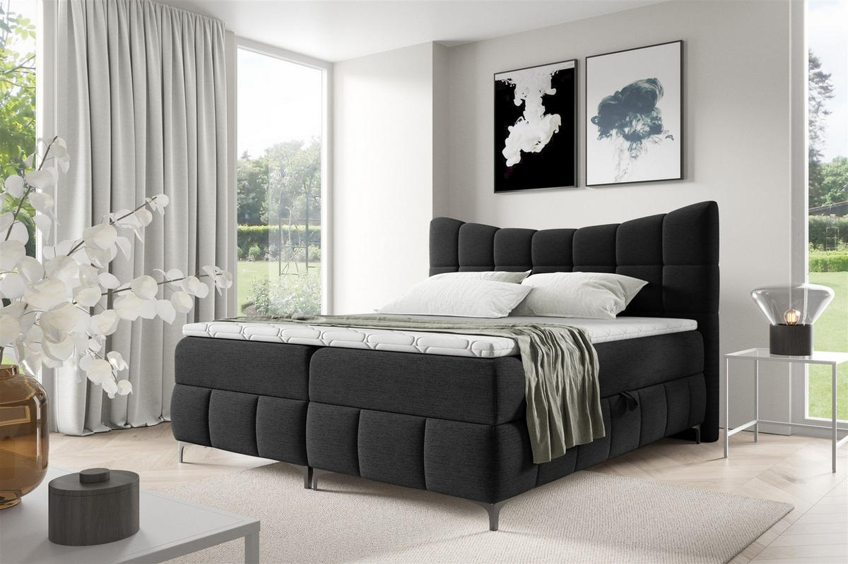 BOXBETT Charles Premi.. In Aragon - Schwarz, Holzwerkstoff/Textil (180/200cm) - Fun Möbel