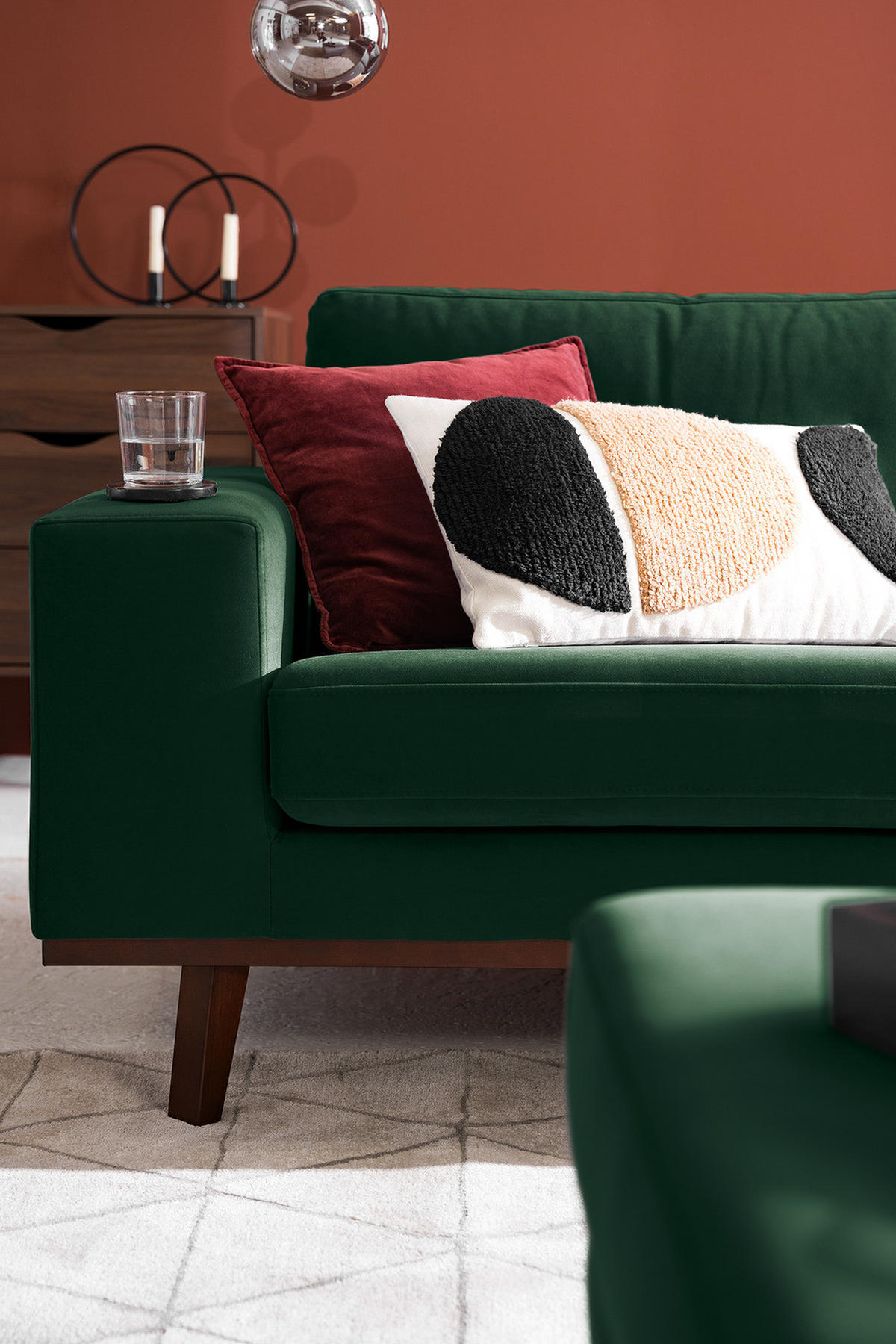 ECKSOFA mit Ottomane - Buchefarben/Grün, Buchenholz/Textil (287/219cm) - home24