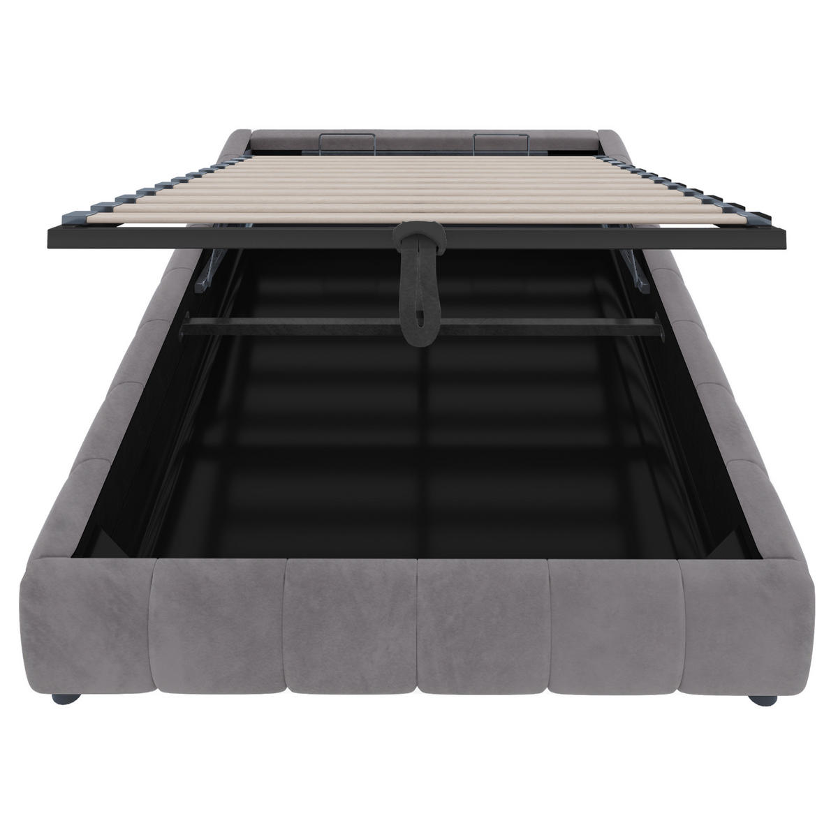 POLSTERBETT 140/200 cm grau mit LED-Beleuchtung und hydraulischem Stauraum - Grau, Textil (140/200cm) - OKWISH
