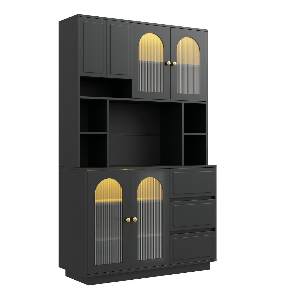 GESCHIRRSCHRANK LED Bogen Türen Acryltüren - Schwarz, Holzwerkstoff (106/175/30cm) - FLIEKS