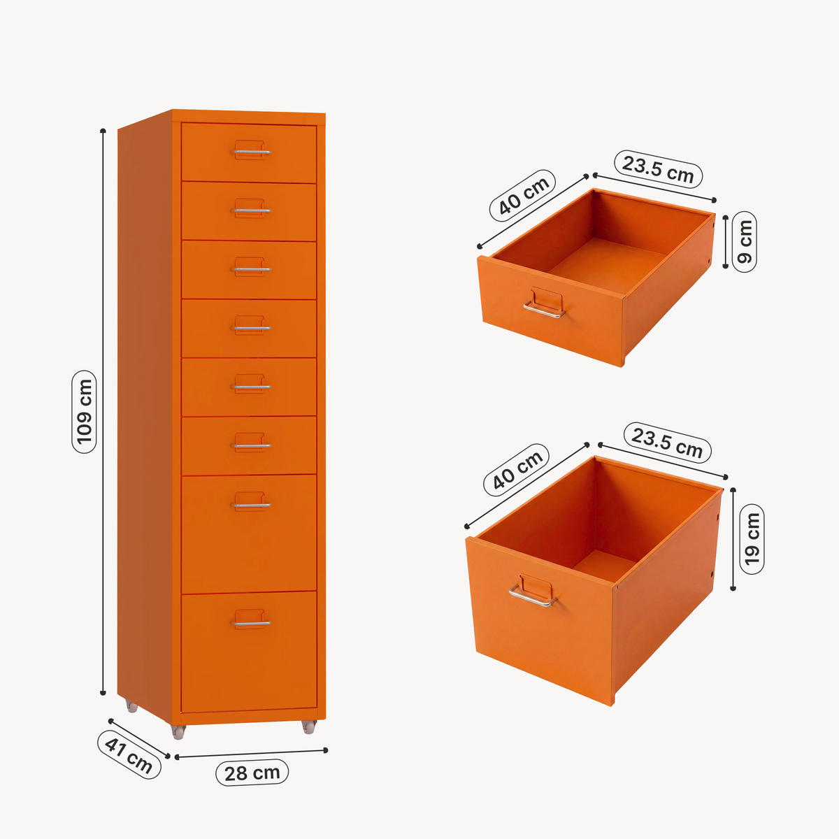 KONTEJNER NA KOLESÍCH Kökar - pomerančová, kov (28/109/41cm) - [en.casa]