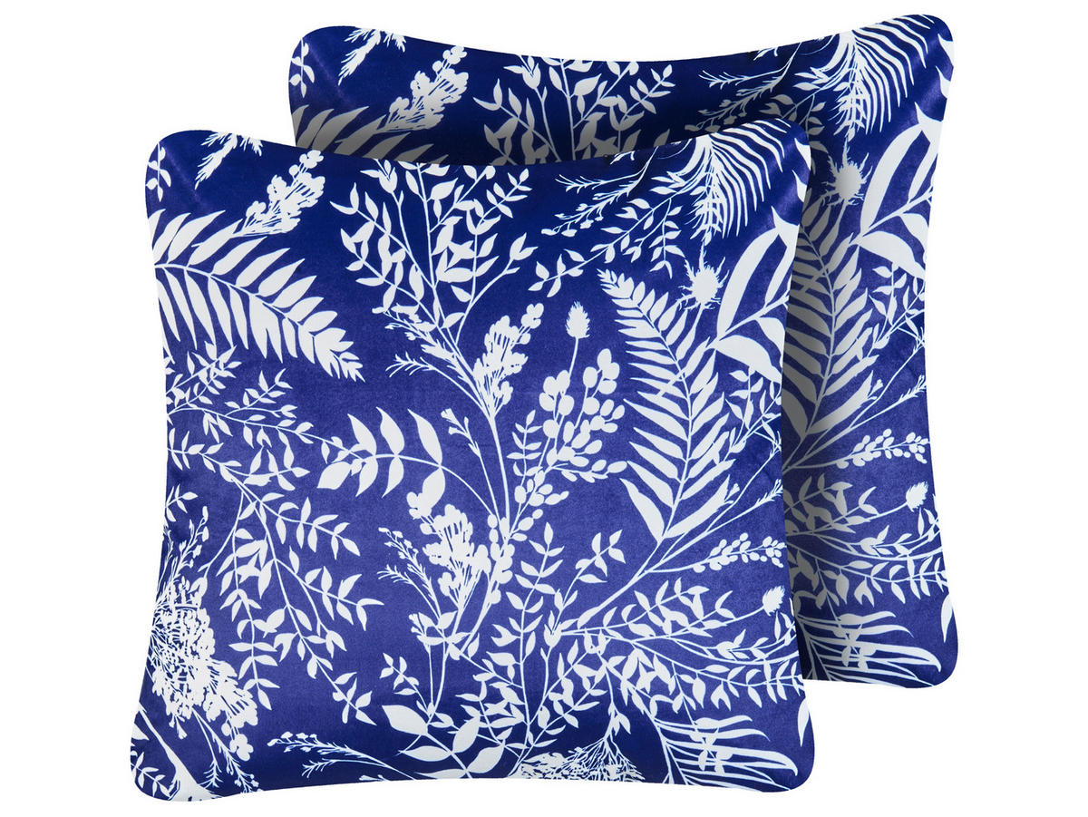 GARTENKISSEN 2er-Set Marineblau 45/45 cm Glimmer - Blau/Weiß, Textil (45/12/45cm) - Beliani