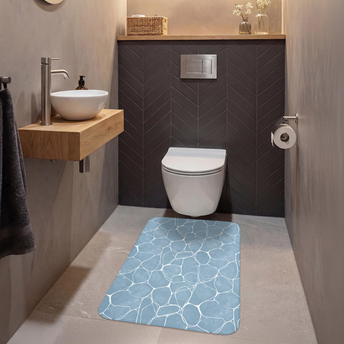 WC PŘEDLOŽKA Organic - vzor - modrá 60x90 cm - světle modrá, textil/plast (60/1cm) - OnlyWow