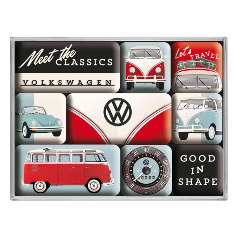 MAGNETSET 9-teilig Volkswagen VW Bulli & Beetle Meet The Classics - Multicolor, Metall (9/7/2cm) - Nostalgic-Art