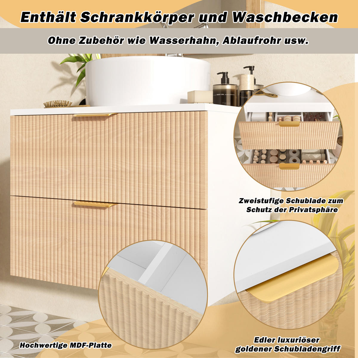 WASCHTISCH Naturfarben 60/45/60 cm - Naturfarben, Holz (60/60/45cm) - PANGIVO