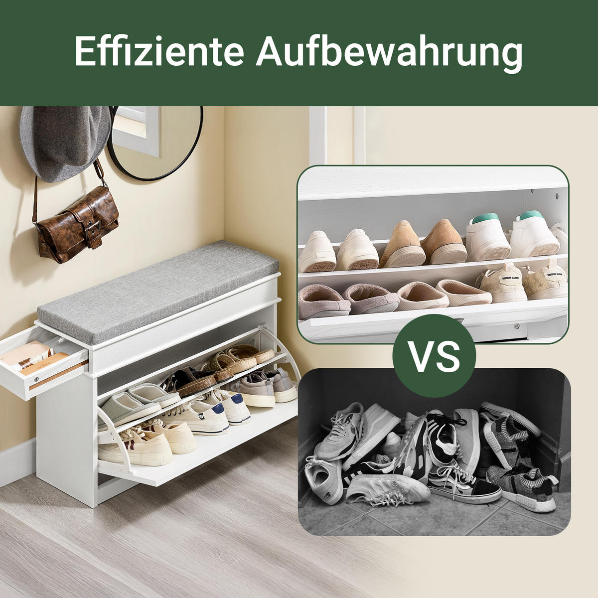 SCHUHBANK Weiß - Schwarz/Weiß, Holzwerkstoff (75/51/24cm) - SoBuy