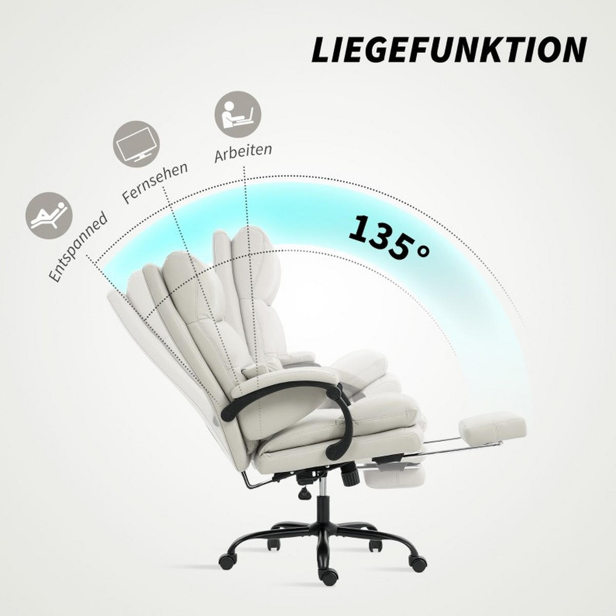 GAMINGSTUHL 66/113-121/60 cm Hellgrau aus Kunstleder mit Fußstütze - Hellgrau, Kunststoff (60/121/66cm) - OKMYHOME