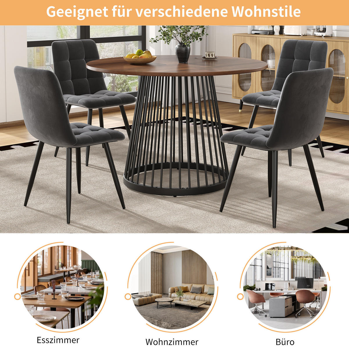 ESSTISCH 80/80/76 cm schwarz walnussfarben mit verstellbaren Füßen aus MDF Metall - Braun, Holzwerkstoff (80/80/76cm) - OKWISH