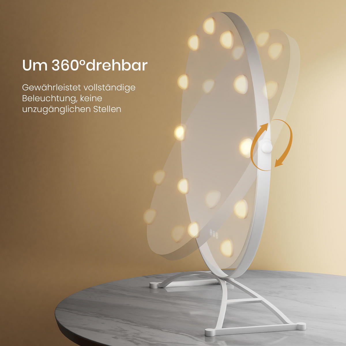 SCHMINKSPIEGEL Runder mit Beleuchtung, Weiß, ф50 cm - Weiß, Glas (50/6/50cm) - EMKE