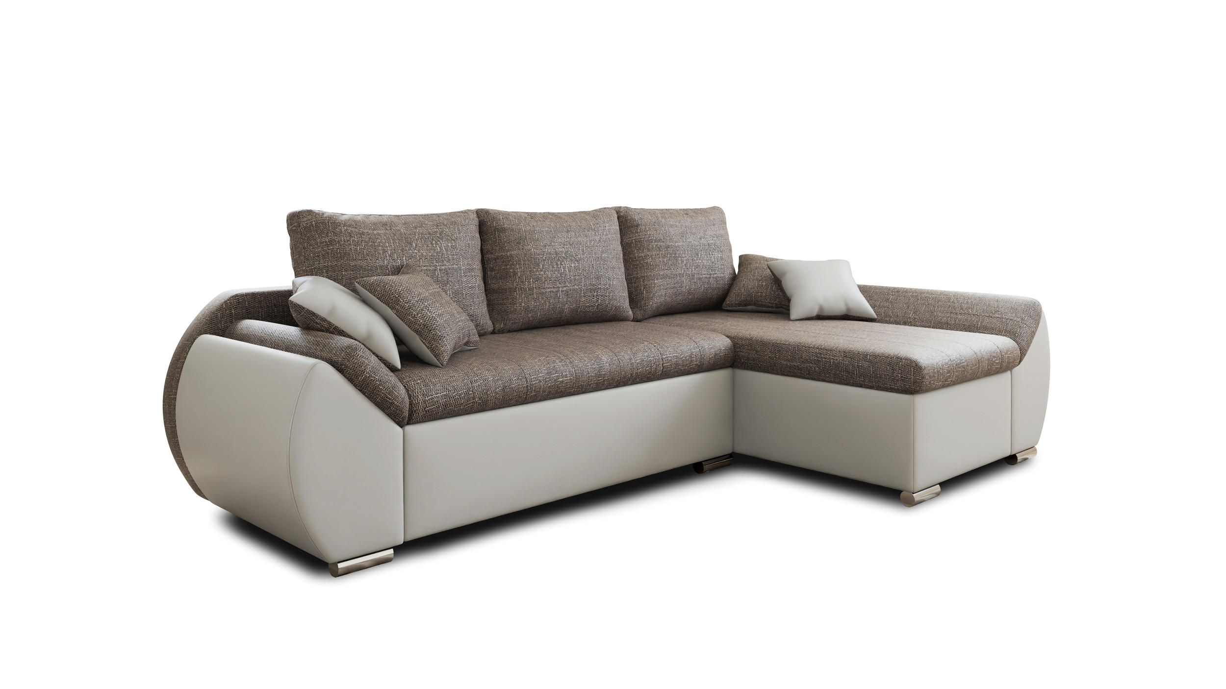 ECKSOFA - ALEX – Braun + Weiß (Lawa 02 + Soft 17) - Rechts - Braun, Holzwerkstoff/Metall (275/155cm) - Möblo