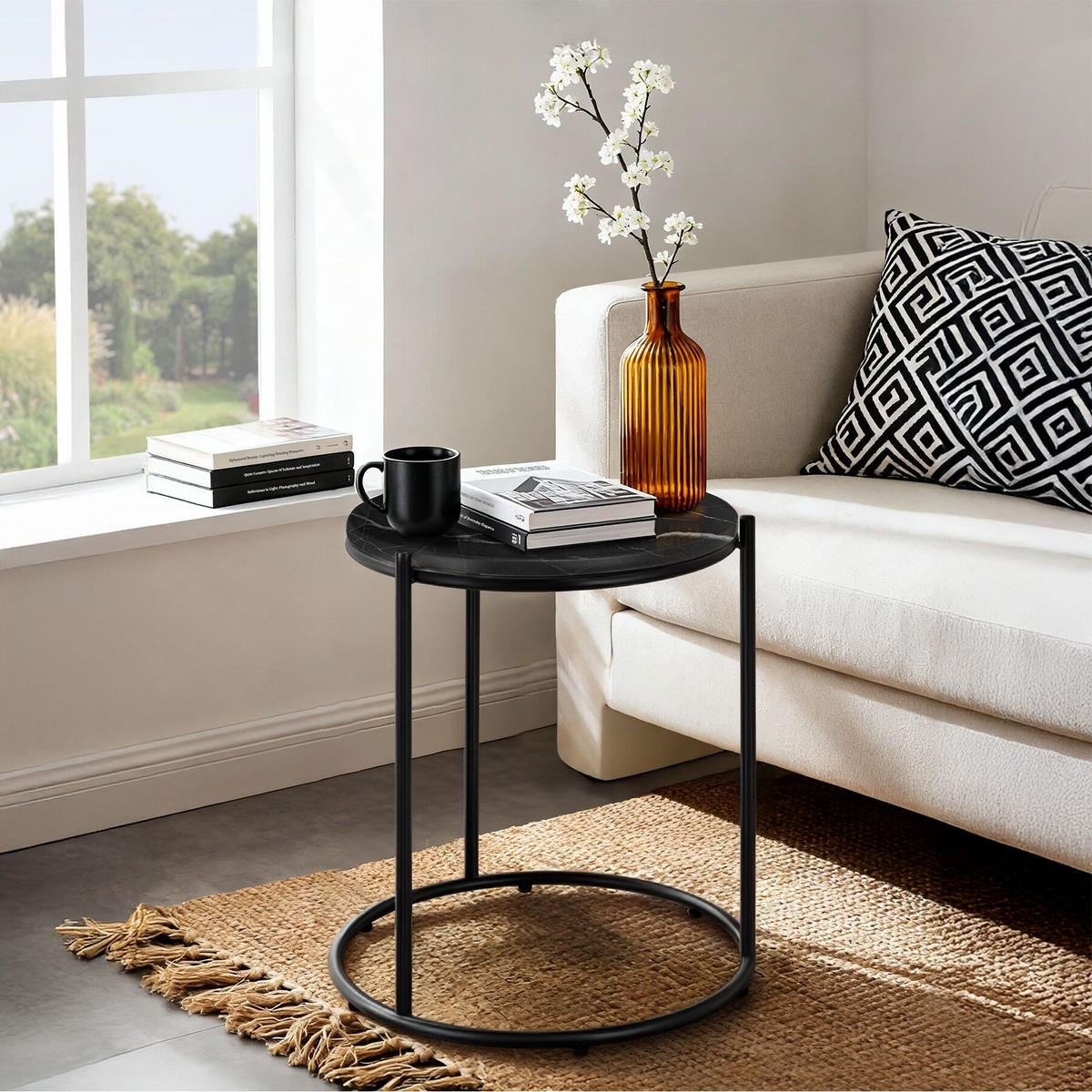 BEISTELLTISCH Ellsa,43 x 43 x 50,5 cm,schwarz/schwarz - Schwarz, Stein (43/43/50.5cm) - tectake