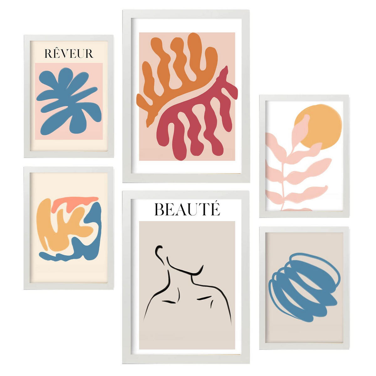 POSTER Set Mit 6 Orange Und Blauen Sammlung A3 & A4 Weißer Rahmen - Weiß, Papier (29/3cm) - Nacnic