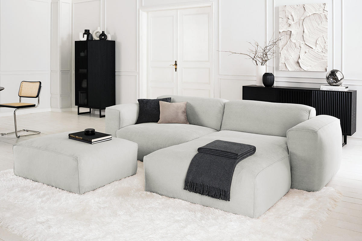1,5-SITZER ECKSOFA mit Longchair - Schwarz/Grau, Kunststoff/Textil (260/173cm) - home24