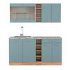 SINGLEKÜCHE R-Line Blau-Grau/Goldkraft Eiche 160 cm, AP Marmor - Eiche Wotan/Blaugrau, Holzwerkstoff (160/81.6/60cm) - Vicco