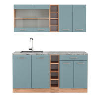 SINGLEKÜCHE R-Line Blau-Grau/Goldkraft Eiche 160 cm, AP Marmor - Honigeiche/Blaugrau, Holzwerkstoff (160/81.6/60cm) - Vicco
