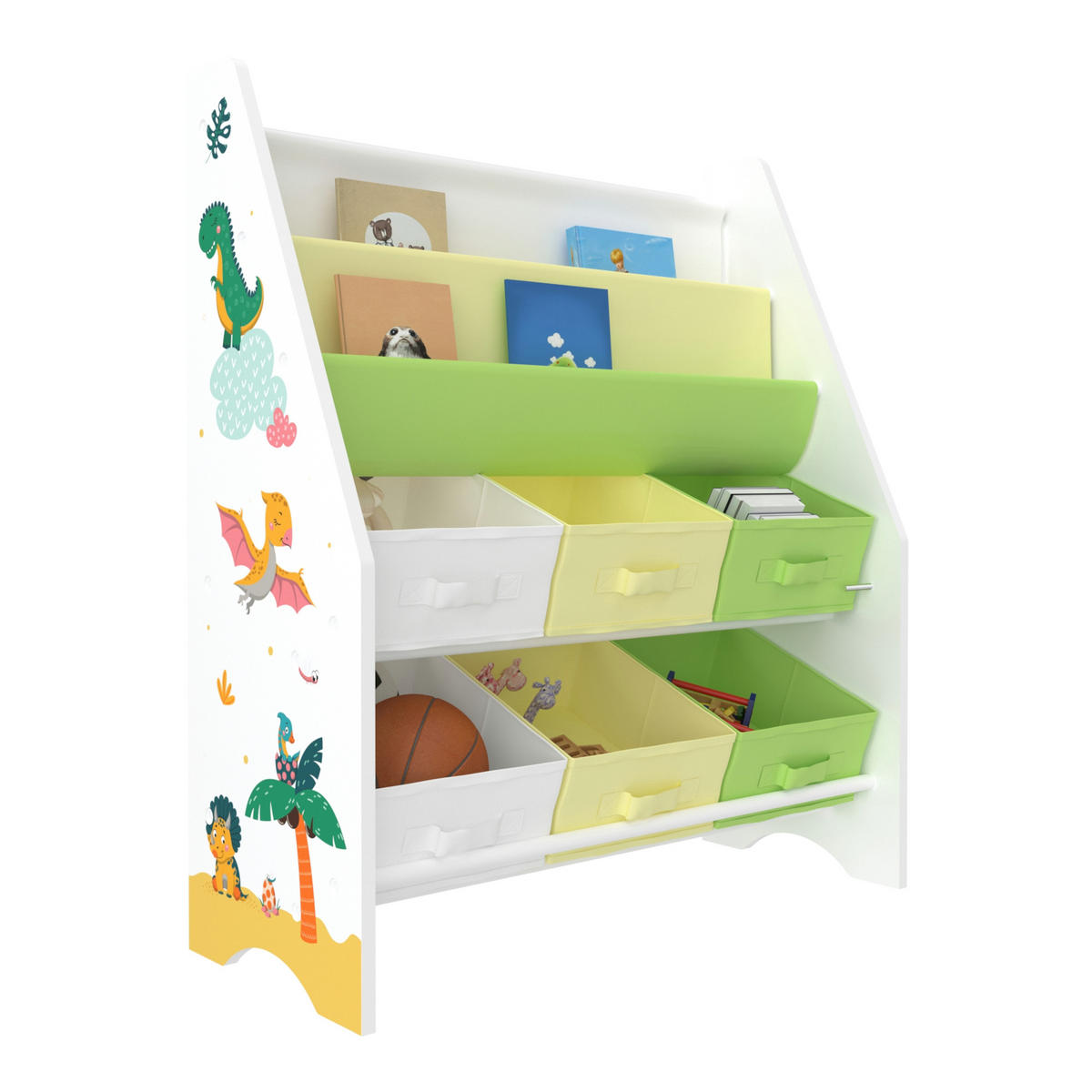 KINDERREGAL Ponteceso - Gelb/Weiß, Holzwerkstoff/Textil (62/74/26.5cm) - [en.casa]