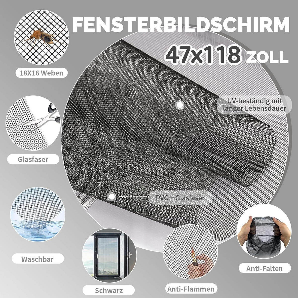 FLIEGENGITTER Reparatur Set 300 x 120 cm Schwarz - Schwarz, Kunststoff (22/4/30cm)