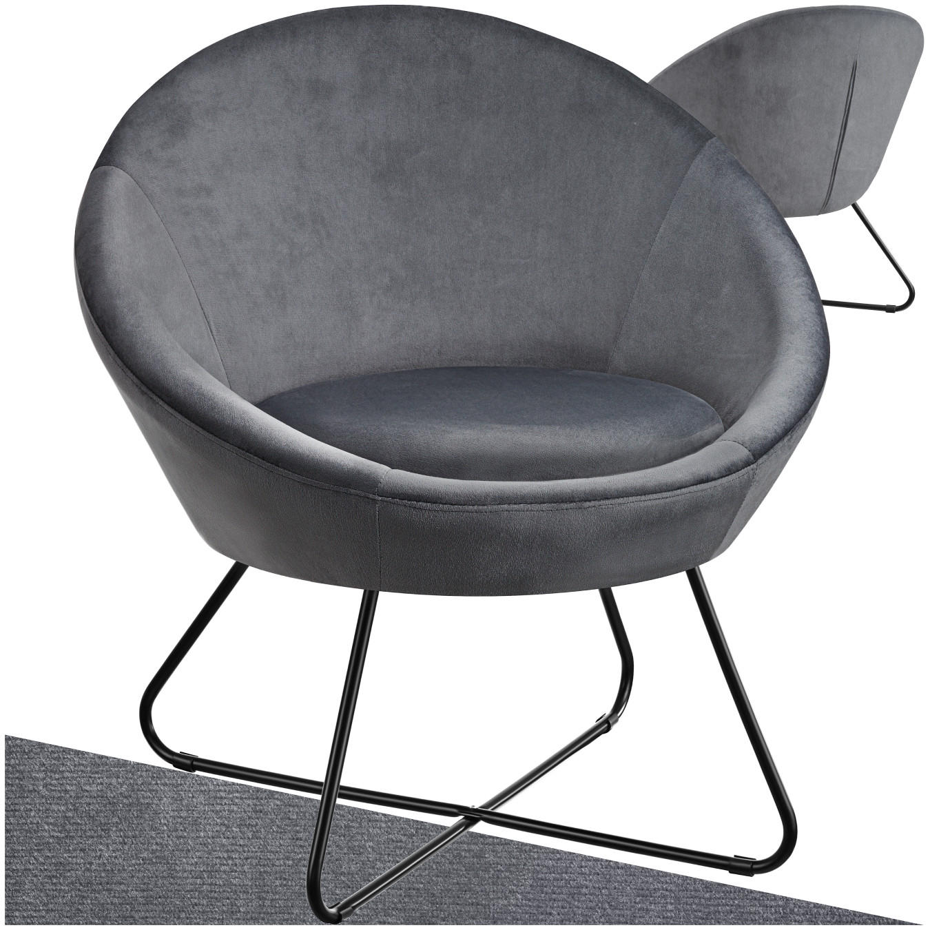 COCKTAILSESSEL Centera,83 x 73 x 82 cm,Samtoptik anthrazit - Anthrazit/Samtahornfarben, Metall (83/82/73cm) - tectake