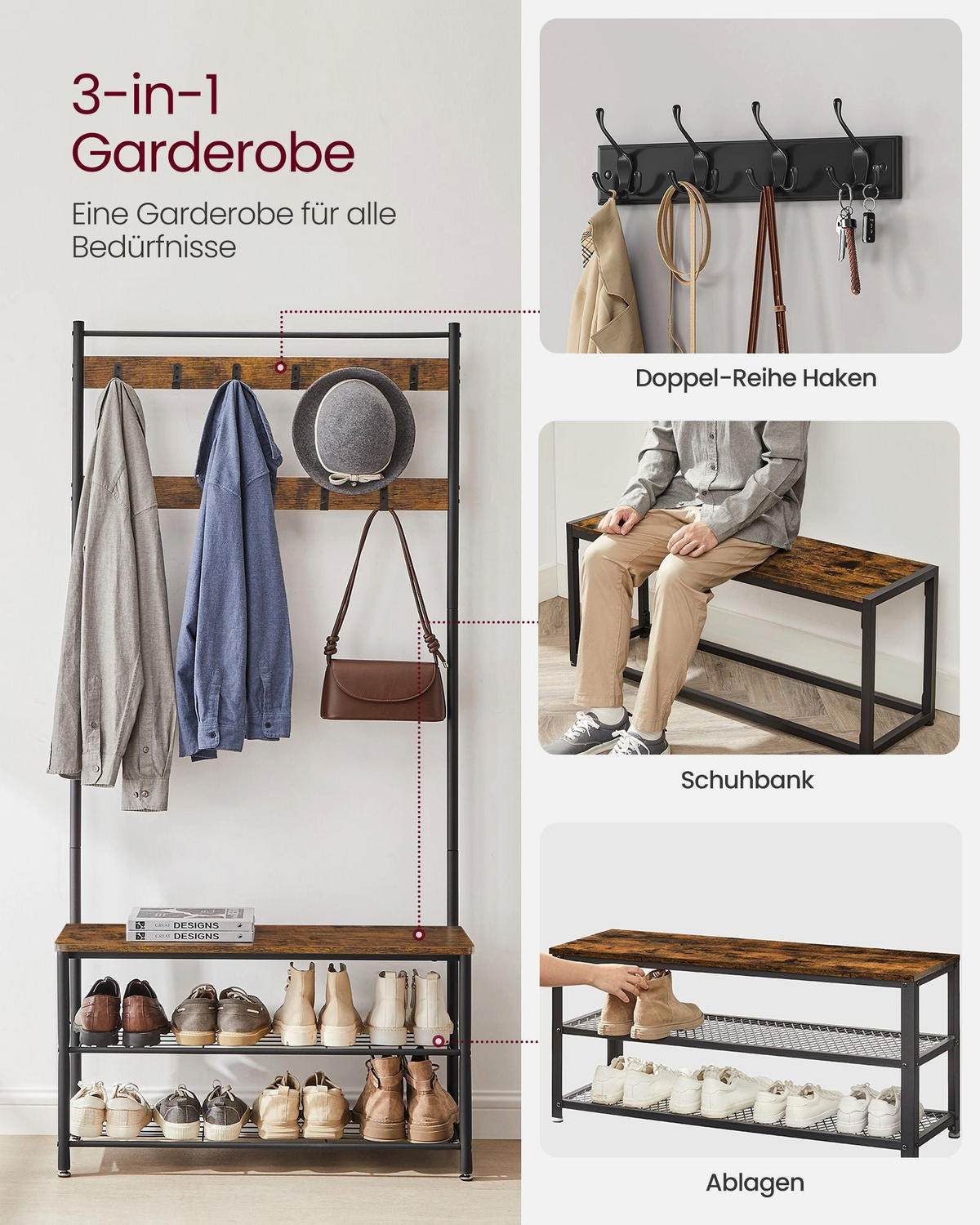 GARDEROBENSTÄNDER MANCHESTER - Braun, Holzwerkstoff (85/175/32cm) - Hansiro