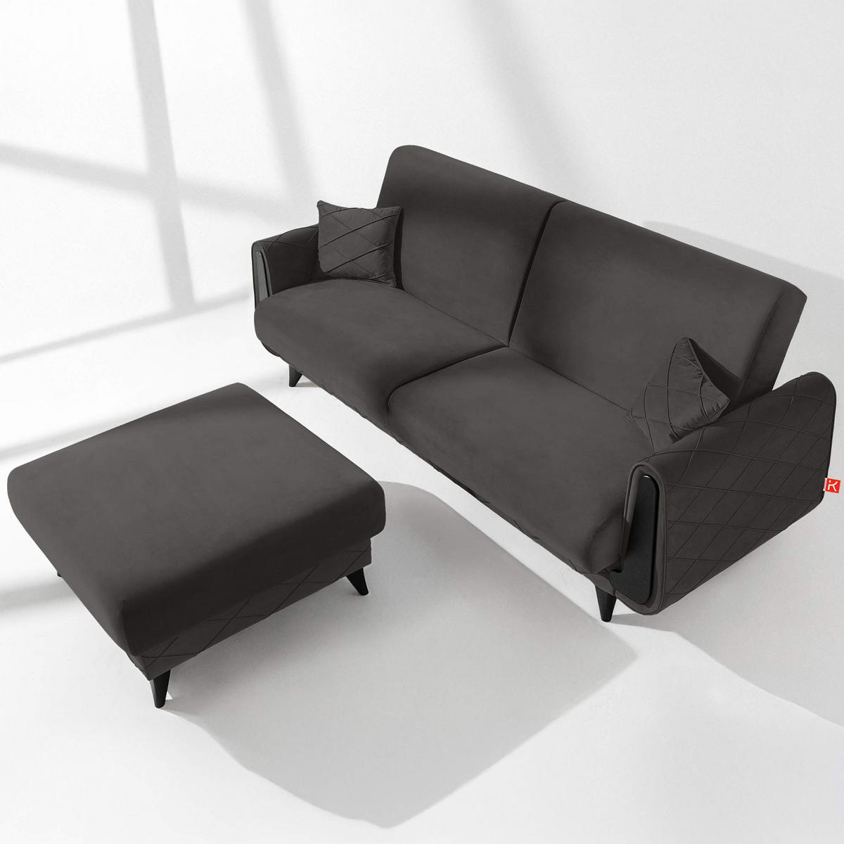 3-SITZER-SOFA GUSTAVO III Sofa 3 Velours, Anthrazit - Anthrazit, Holz/Holzwerkstoff (230/98/98cm) - KONSIMO®