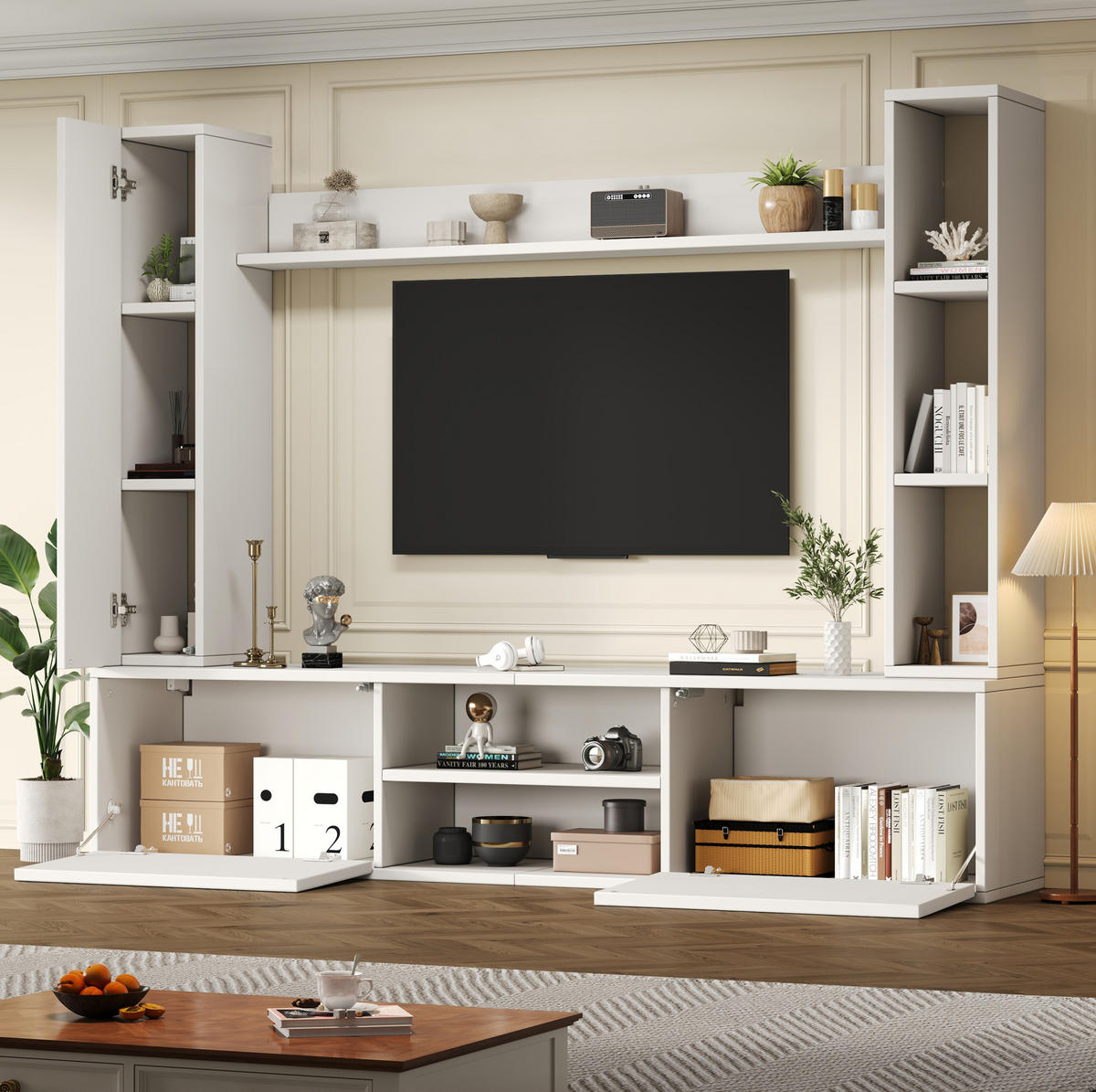 SET TV ormarića 180/35/33,5 cm bijeli od iverice s visećim i stojećim elementima - bijela, drvni materijal (180/33.5/35cm) - OKWISH