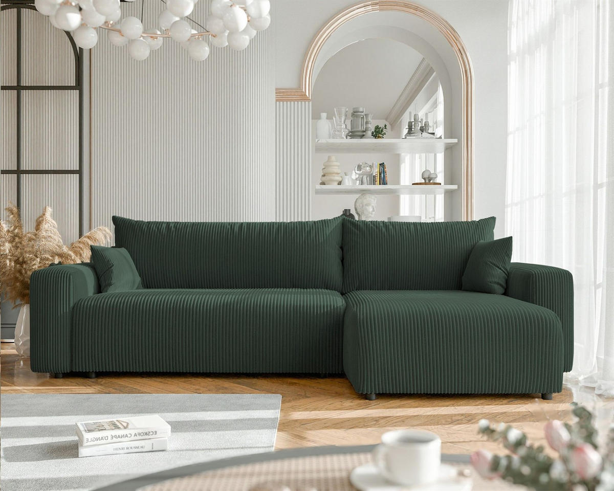 ECKSOFA Luna Max Mit Schlaffunktion - Grün, Holzwerkstoff/Textil (145/278cm) - Fun Möbel