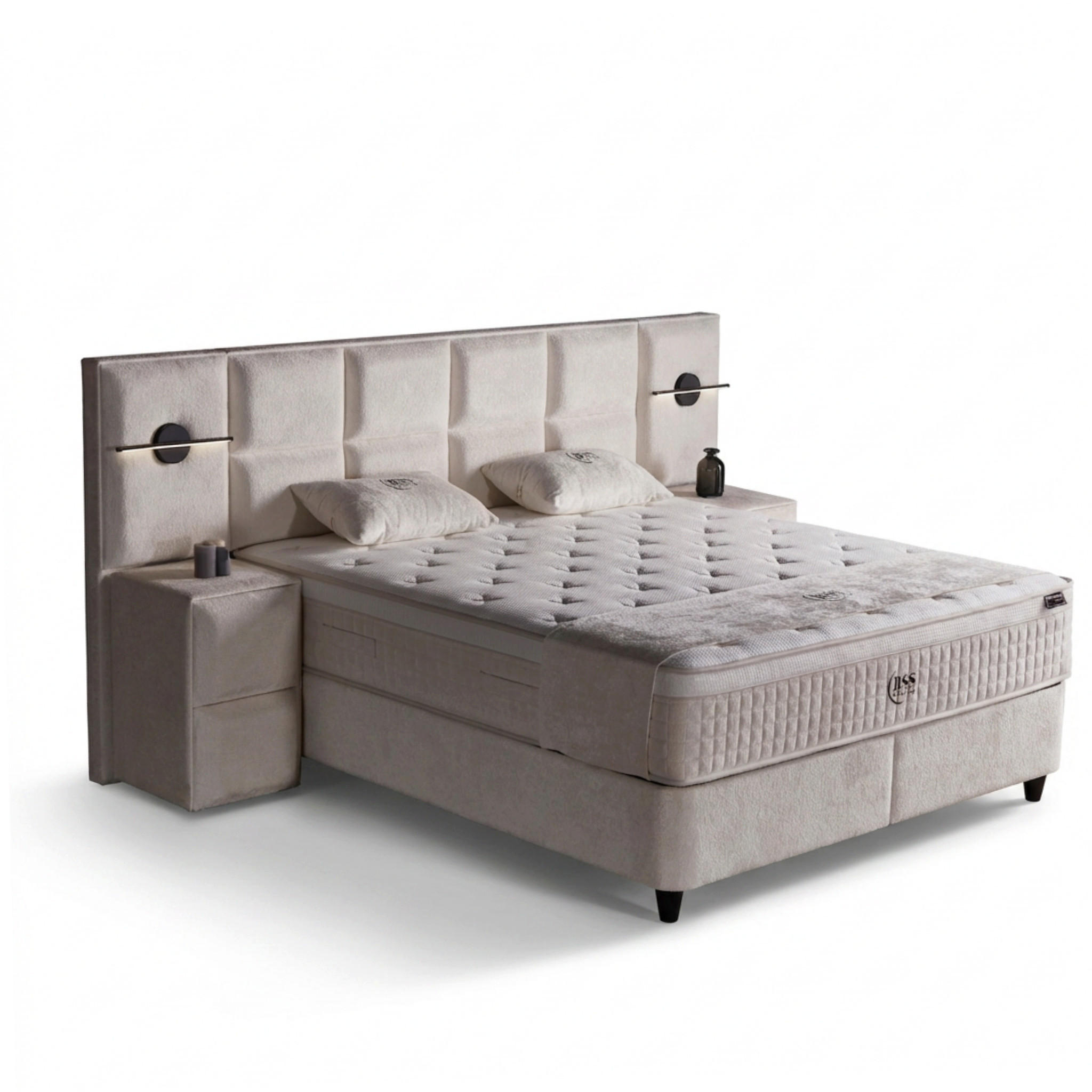 BOXBETT AMORE Bett boxspringbett 180x200 mit matratze - Beige, Holz (180/200cm)