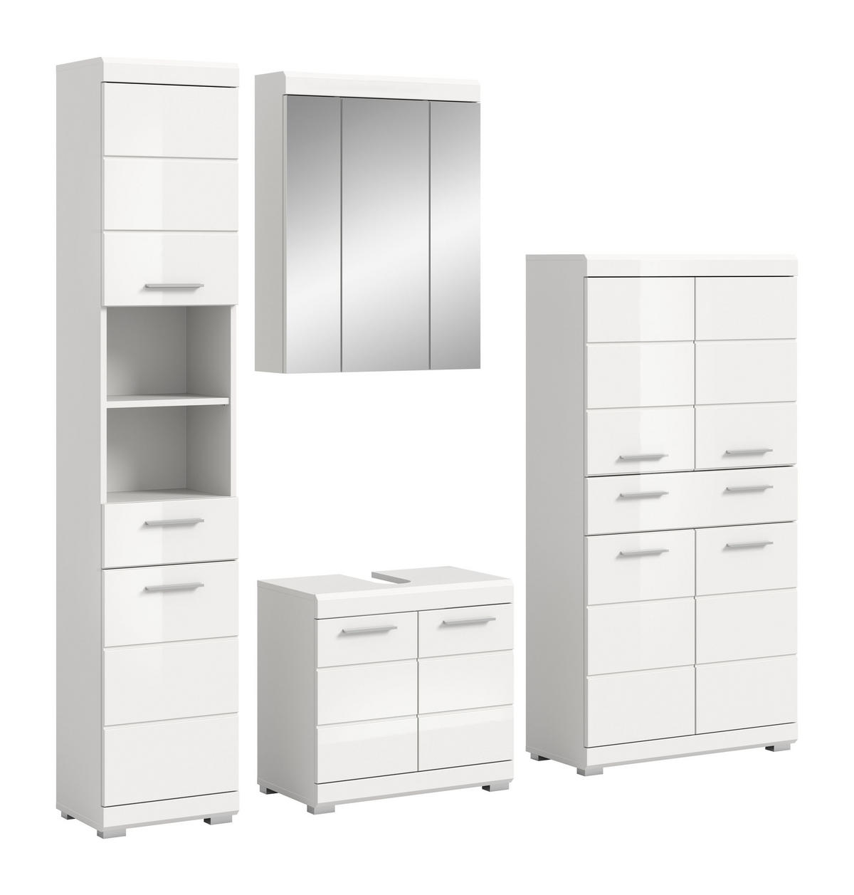 BADKOMBINATION 4tlg. Scout Bad in weiß Nachbildung und weiß hochglanz B/H/T: 186x191x34 cm - Weiß, Holz (186/191/34cm)