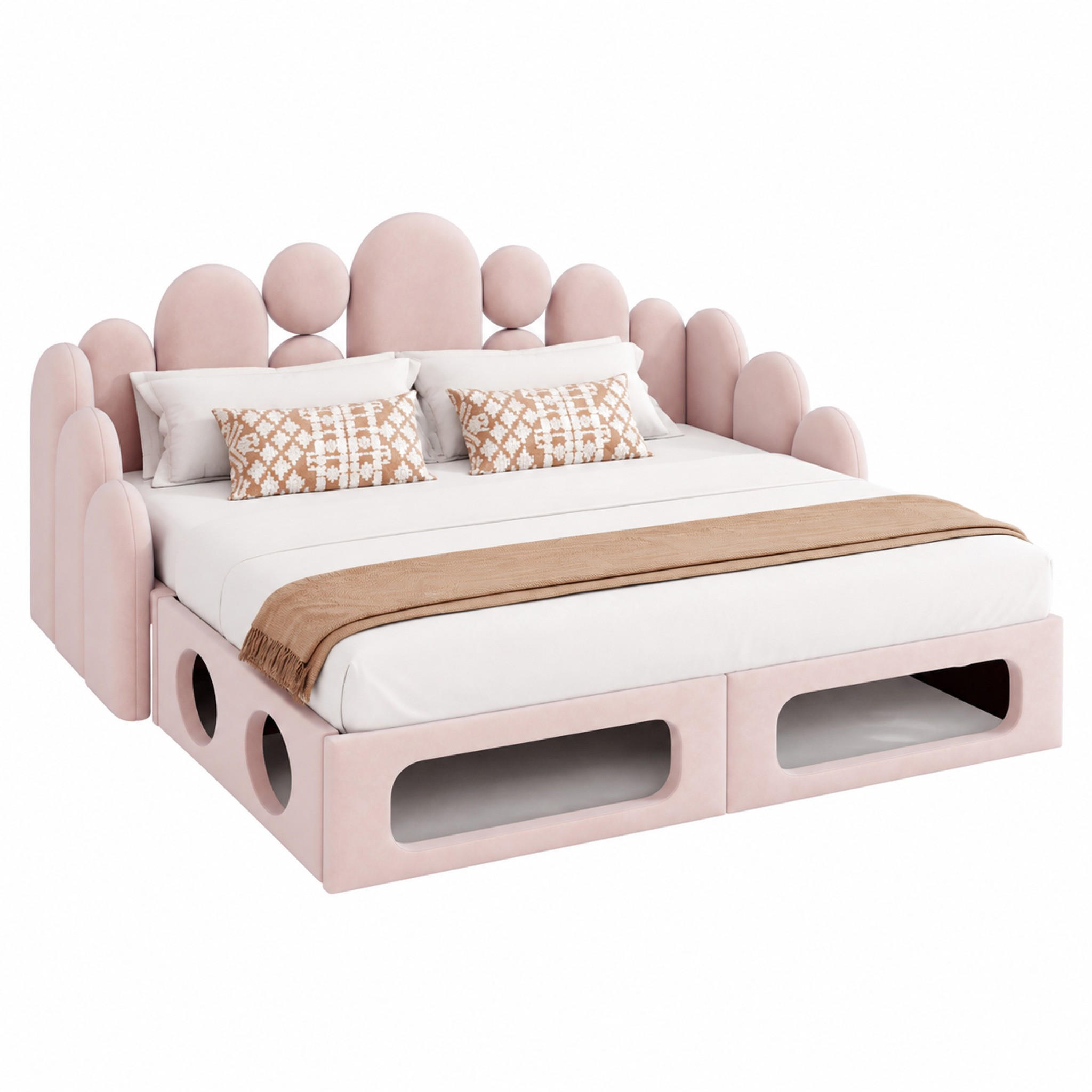 SCHLAFSOFA 180x200 cm Samt Pink mit Haustierbett - Rosa, Holz (180/200cm) - Meubliv