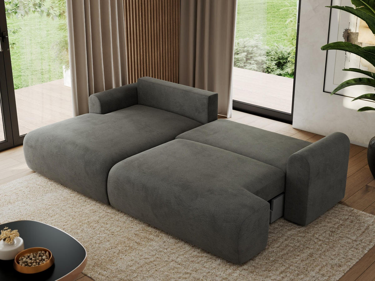 ECKSCHLAFSOFA TONO L Dunkelgrau Velvet - links - Dunkelgrau/Schwarz, Kunststoff/Textil (260/150cm) - MKS