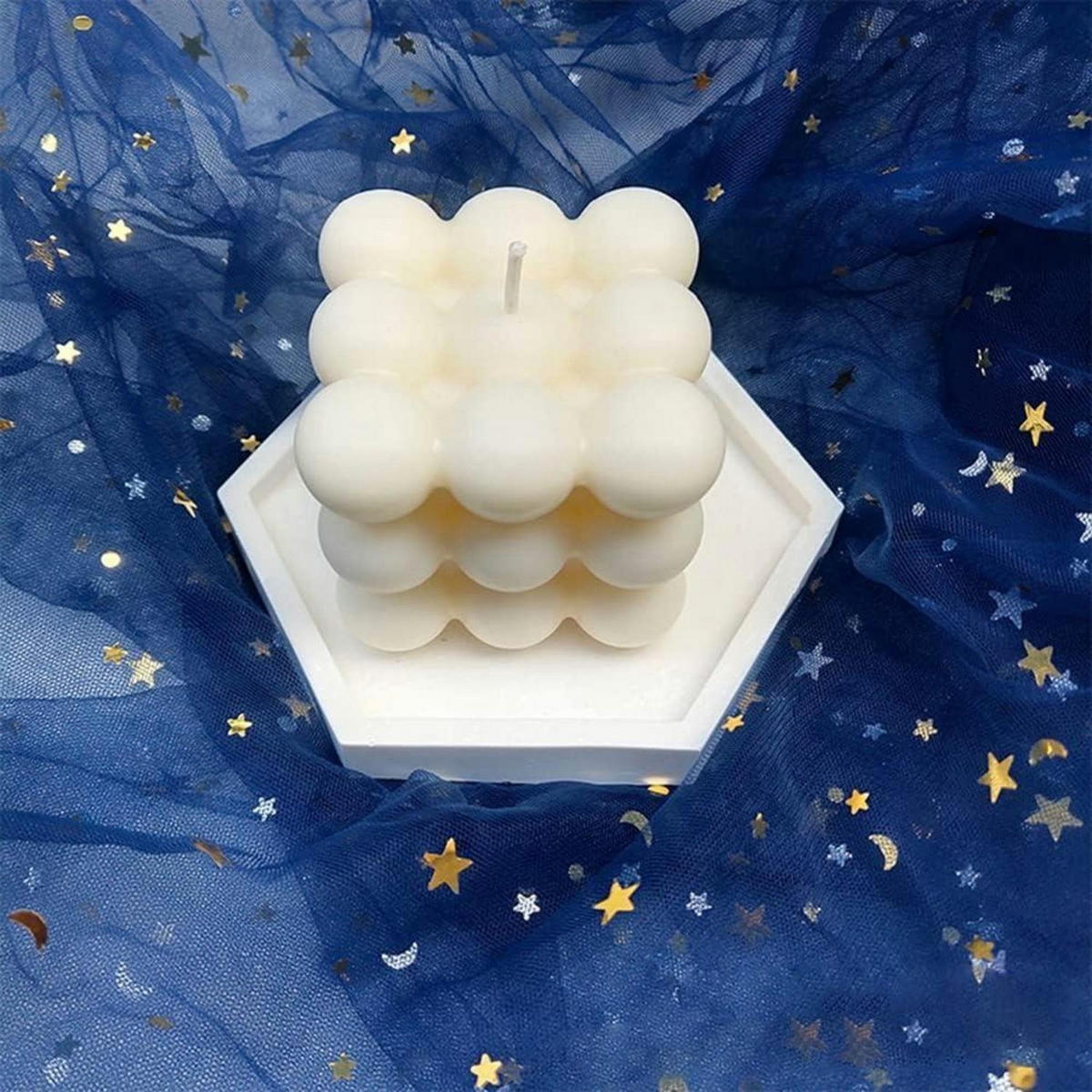 KERZE 2-teiliges Set Bubble Sojawachs Weiß - Weiß, Paraffin (6cm)