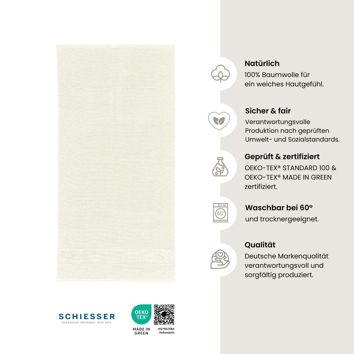 DUSCHTUCHSET Turin - 2-teilig - 70 x 140 cm - Offwhite - Weiß, Textil (70/140cm) - SCHIESSER