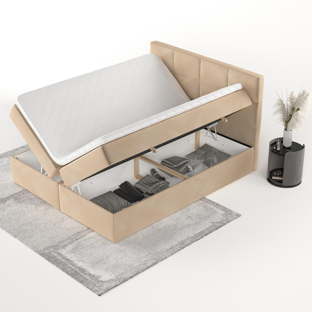 BOXBETT Oris 140/200 cm Beige im Kronos Stoff - Beige/Schwarz, Holz/Holzwerkstoff (140/200cm) - AltaBeds