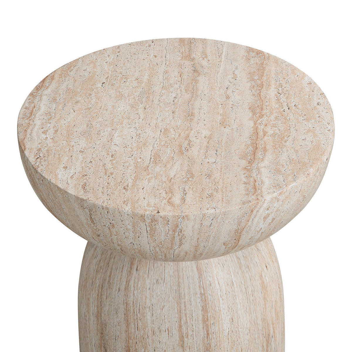 BEISTELLTISCH in Travertinoptik,aus MgO - Beige, Naturmaterialien (45/45/52.5cm) - KOMHTOM