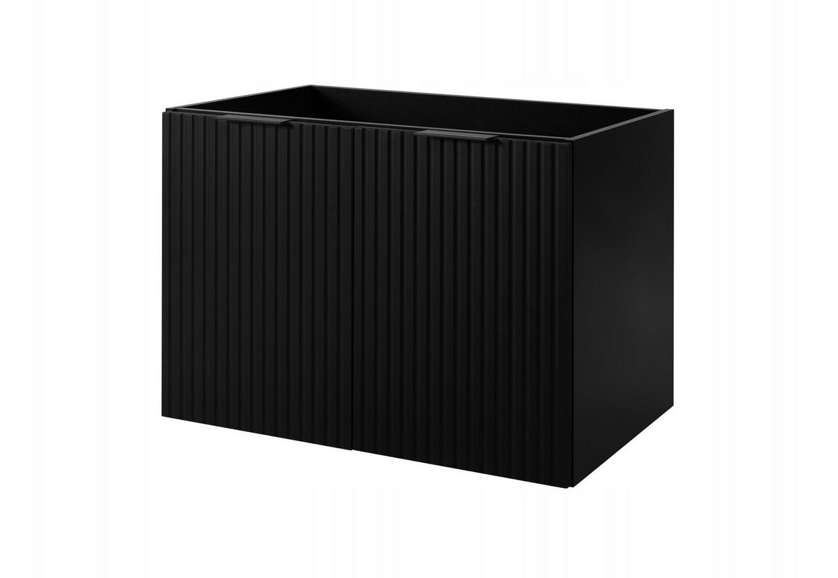 WASCHBECKUNTERSCHRANK FLOW mit Regal + Platte Schwarz matt 160/57/46 cm - Schwarz, Holzwerkstoff (160/57/46cm) - Rodan