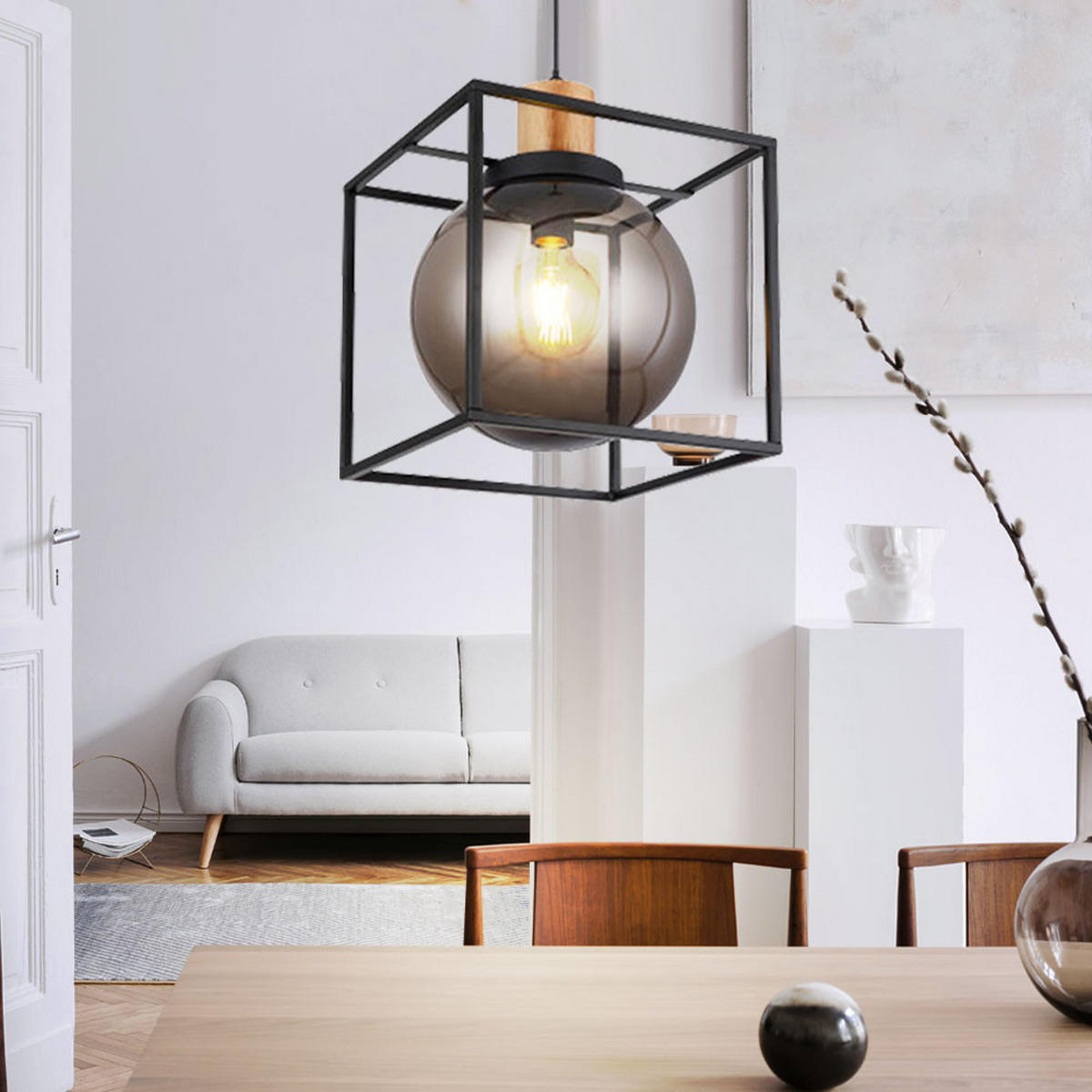 HÄNGELEUCHTE HILKO Schwarz Metall - Schwarz, Holz (28/28/120cm)