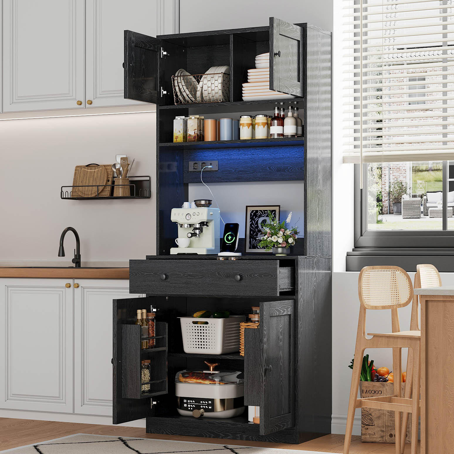 GESCHIRRSCHRANK Schwarz 72/40/180 - Schwarz, Holzwerkstoff (72/180/40cm)