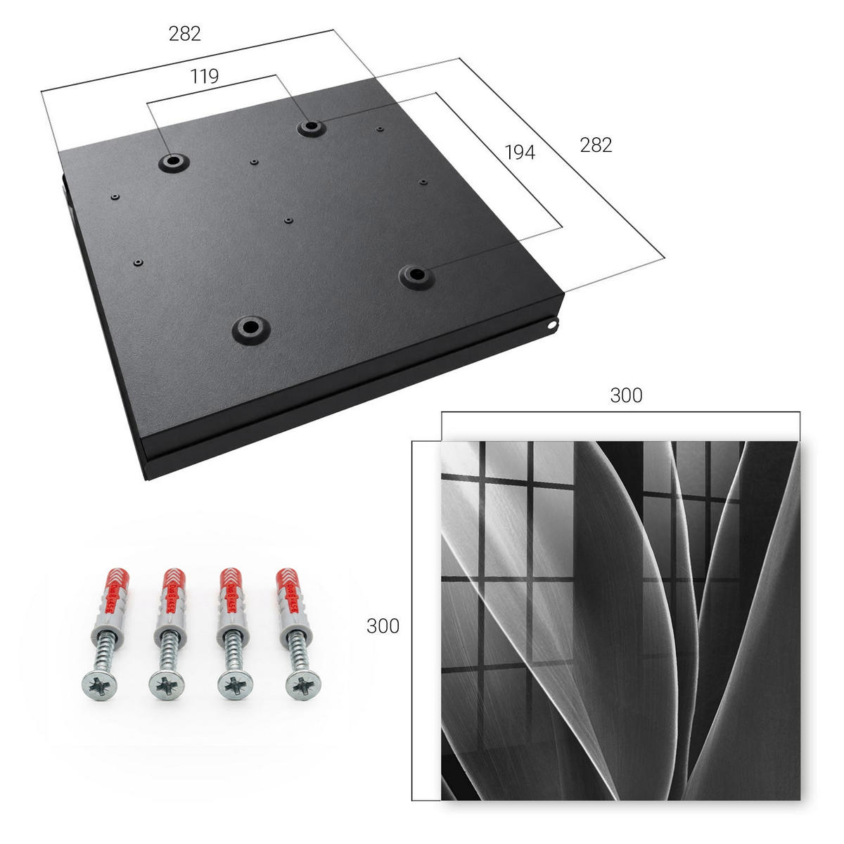 SCHLÜSSELBOX Schwarz 30x30 cm- Türöffnung nach rechts - Abstrakte Blätter - Grau, Metall (30/30/5cm) - TULUP