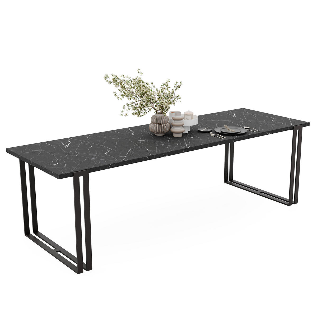 TISCH ausziehbar aus MDF, Schwarz - Schwarz, Holzwerkstoff (160/80/76cm) - Idohome